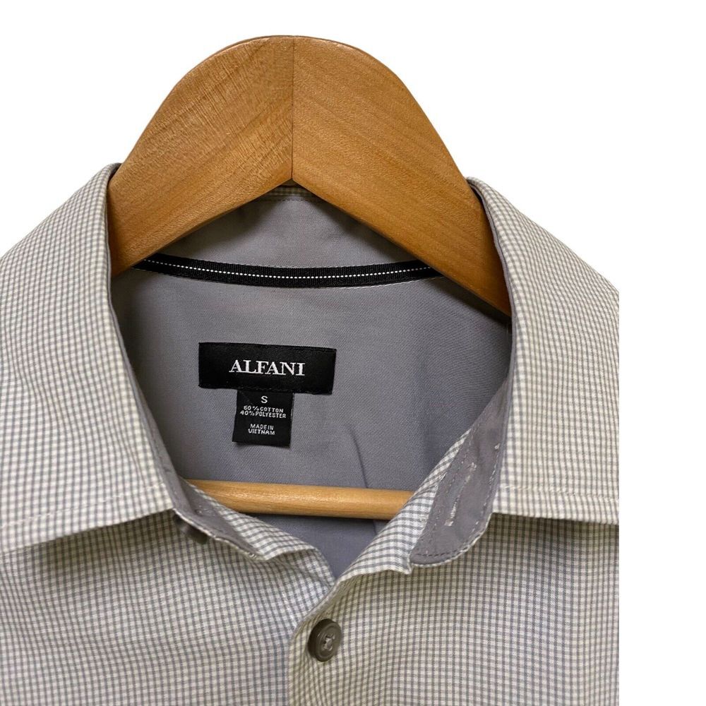 Alfani Men's Long Sleeve Button Down Shirt‎ Grey White Size Small